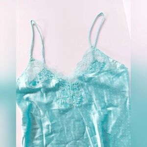 NWT Vintage Fifth Avenue Aqua Chemise Nightgown size Medium Boudoir‎ Lace Trim